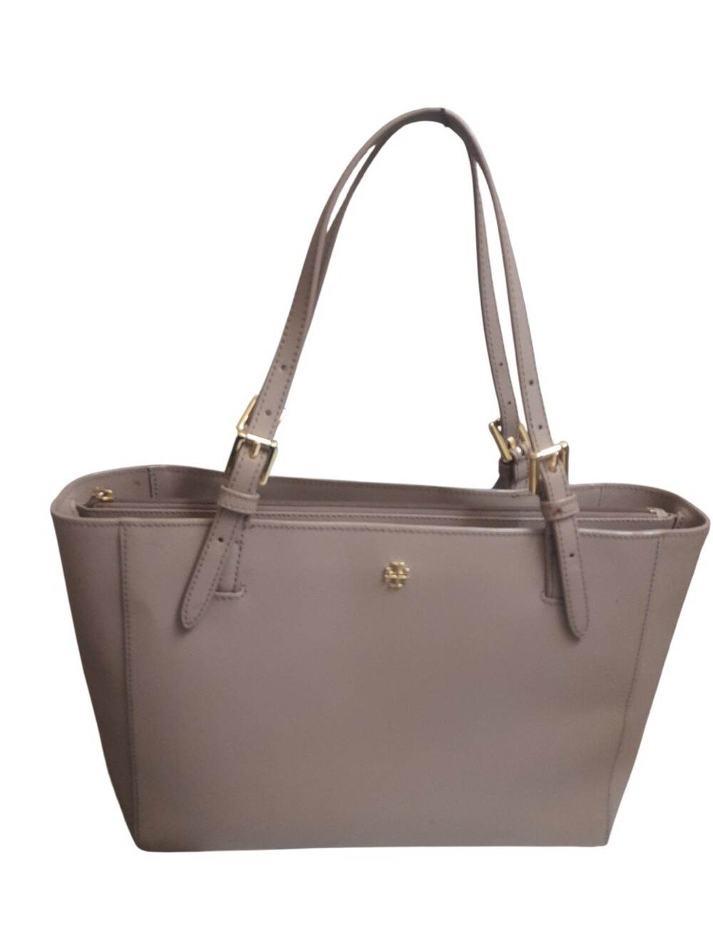 Tory Burch Taupe Leather Tote with Gold Hardware